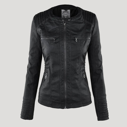 Weather-Resistant Faux Leather Hooded Jacket