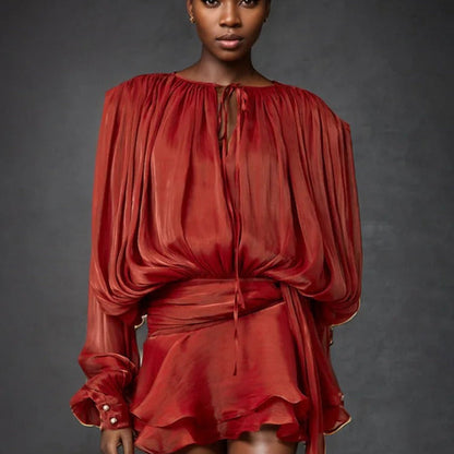 Women's Casual Cut Mini Dress with Flowing Sleeves