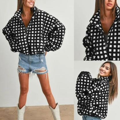 Women's Checked Sherpa Fleece Jacket
