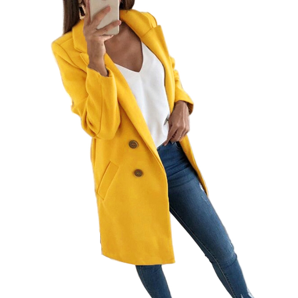 Women's Chic Coat with Lapel Collar and Pockets