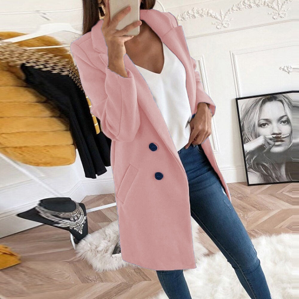 Women's Chic Coat with Lapel Collar and Pockets