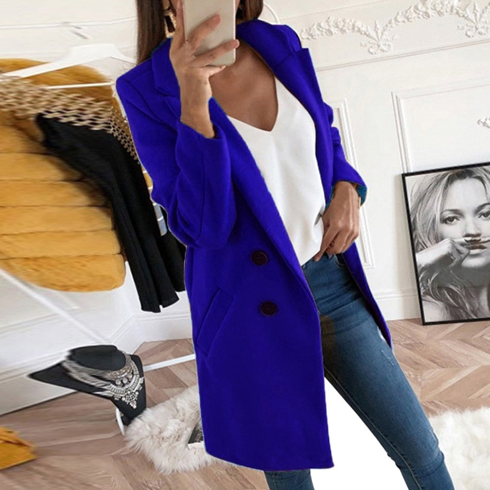 Women's Chic Coat with Lapel Collar and Pockets