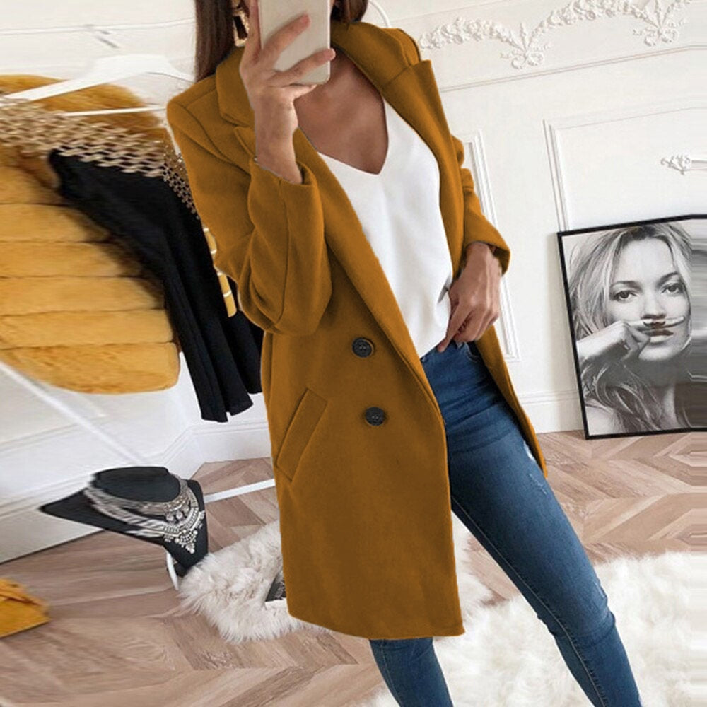 Women's Chic Coat with Lapel Collar and Pockets