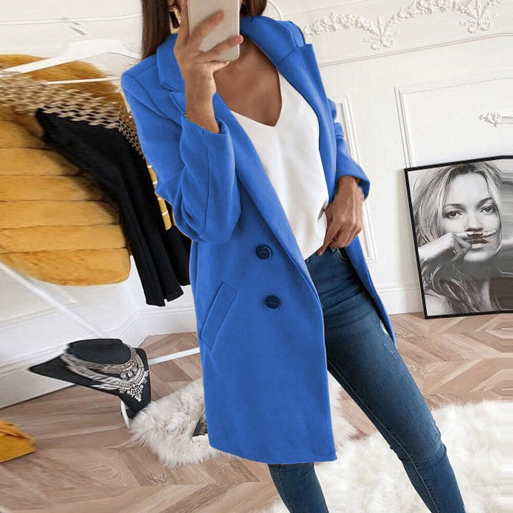 Women's Chic Coat with Lapel Collar and Pockets