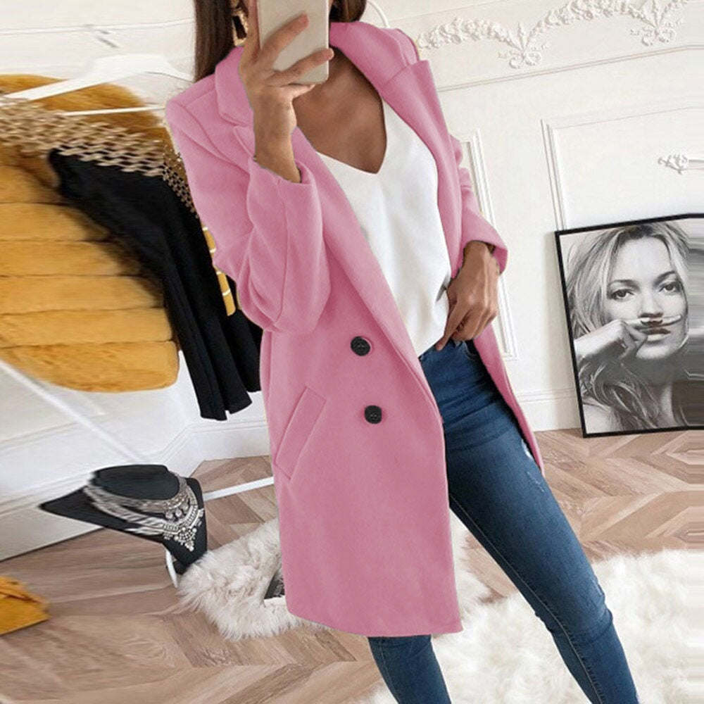 Women's Chic Coat with Lapel Collar and Pockets