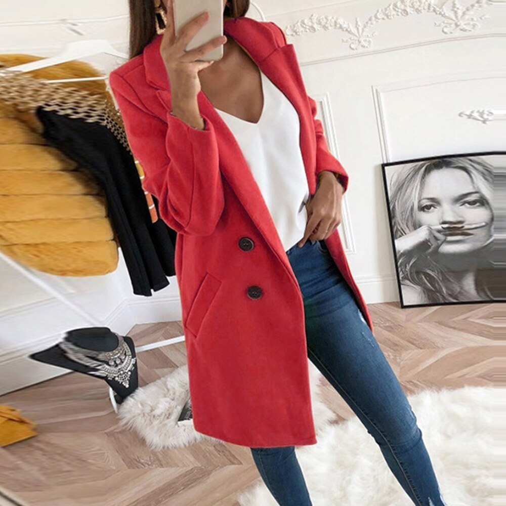 Women's Chic Coat with Lapel Collar and Pockets
