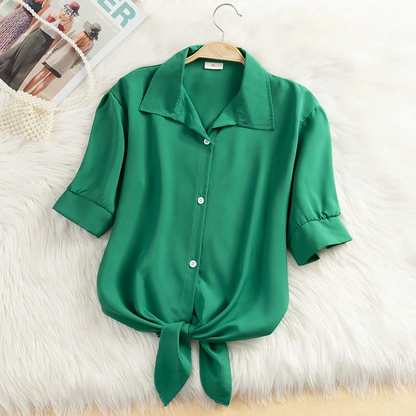 Women's Cropped Tie-Front Blouse