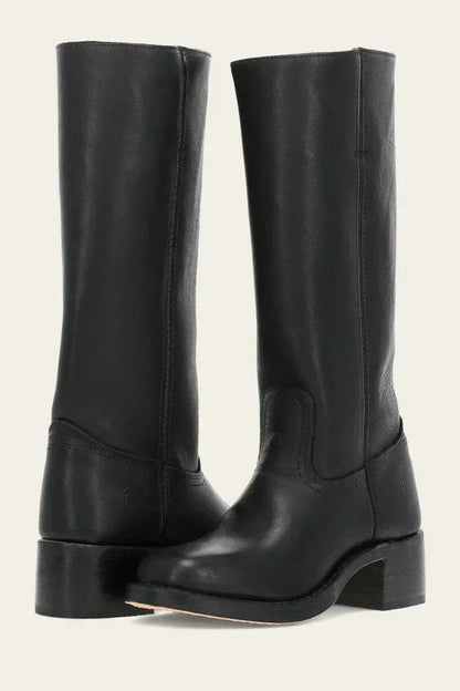 Women's Dark Brown Leather Knee-High Block-Heel Boots