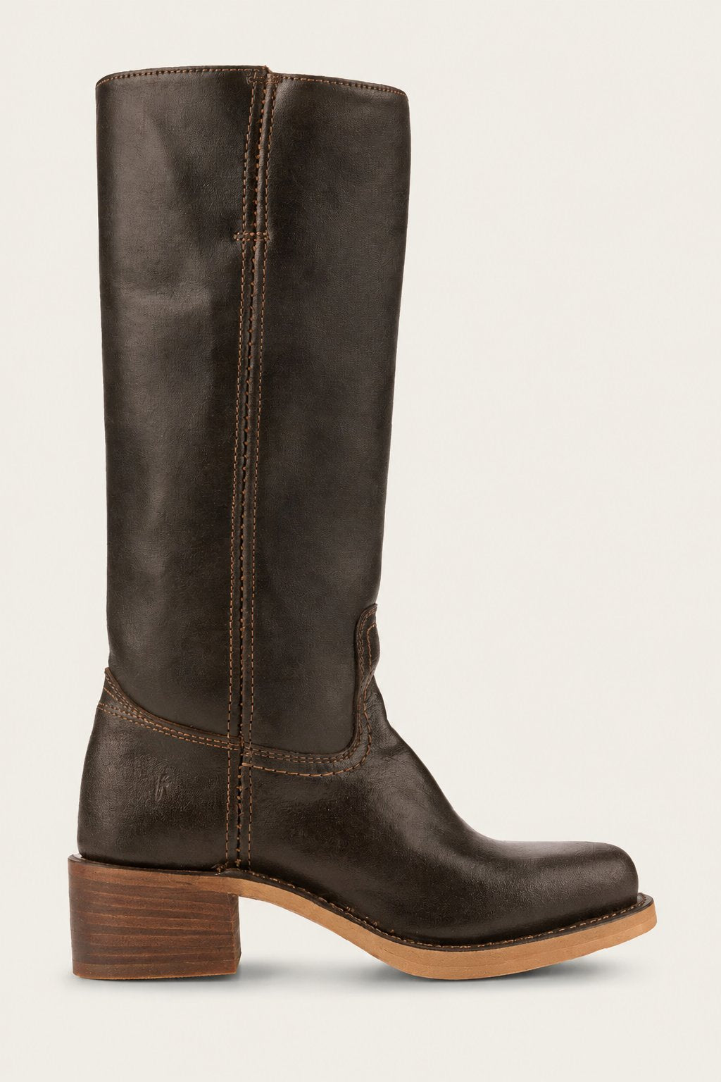 Women's Dark Brown Leather Knee-High Block-Heel Boots