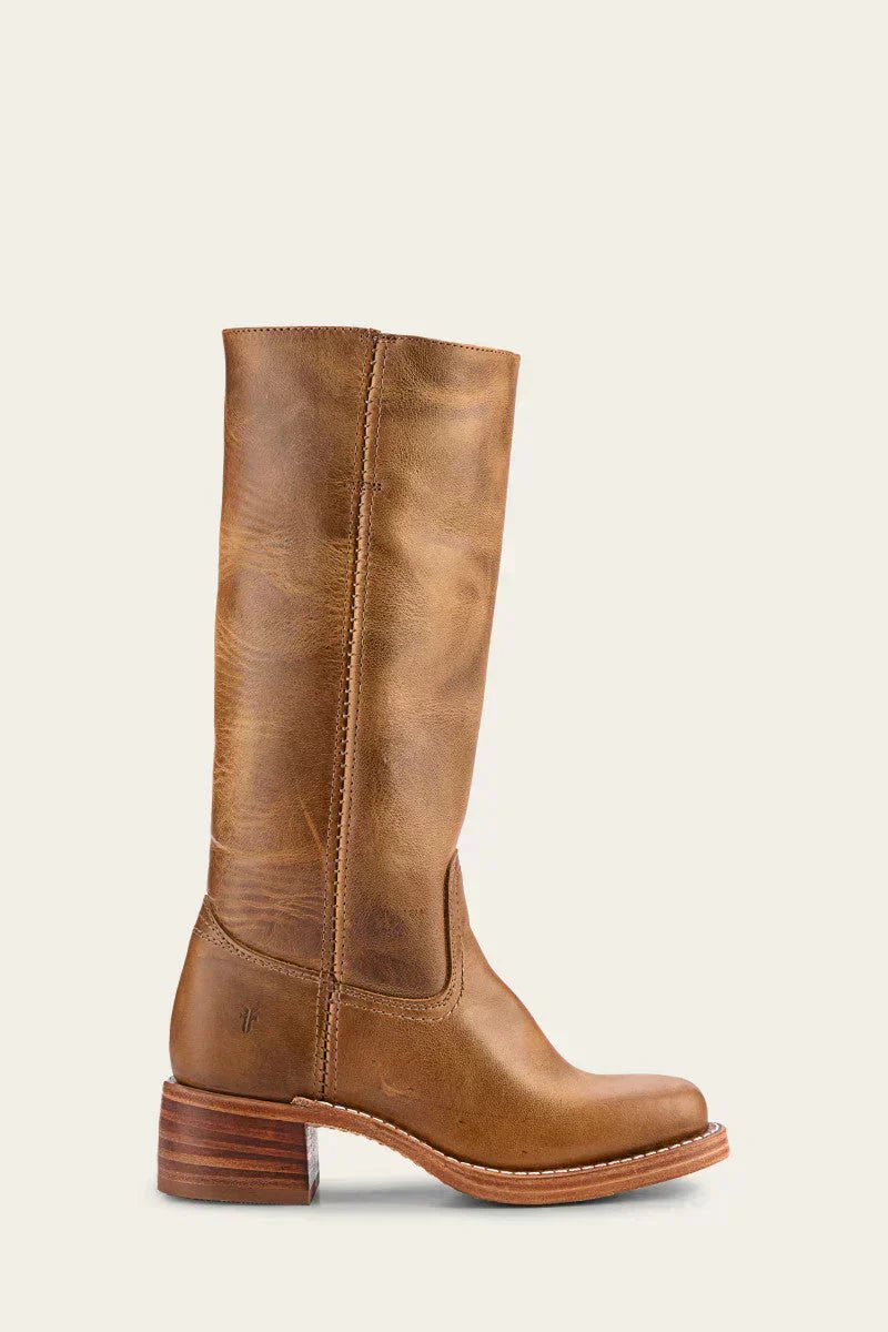 Women's Dark Brown Leather Knee-High Block-Heel Boots