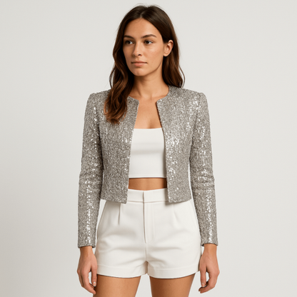 Women's Elegant Sequin Cropped Blazer Jacket for Evenings