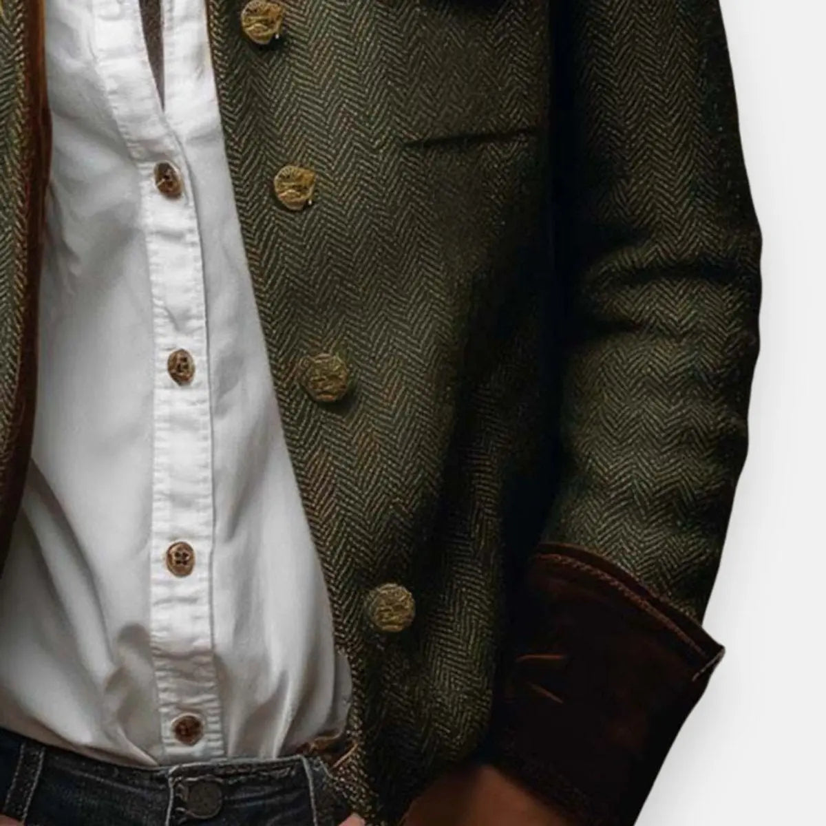 Women's Herringbone Tweed Utility Quilted Jacket with Gold Button Detail