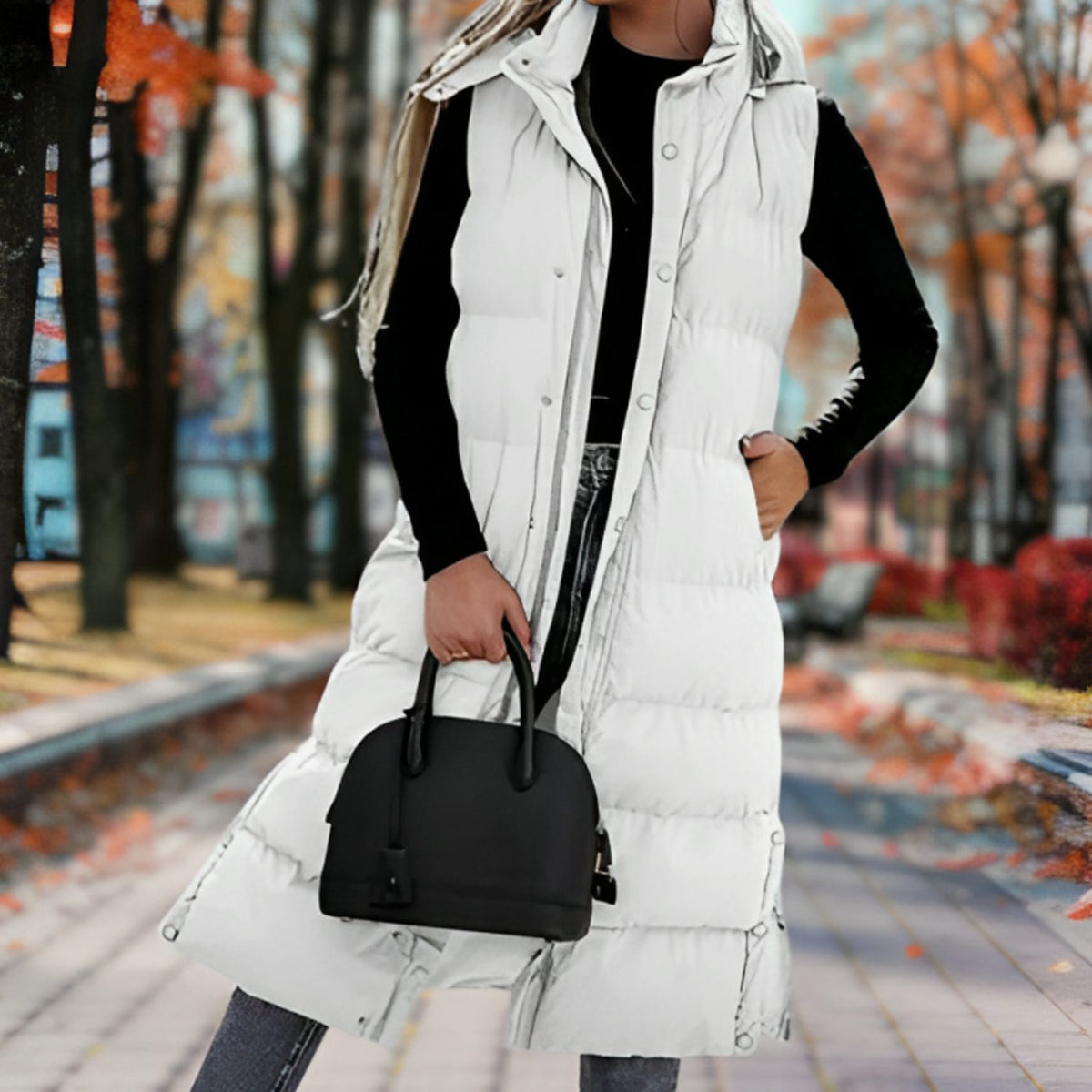 Women's Hooded Sleeveless Puffer Long Coat