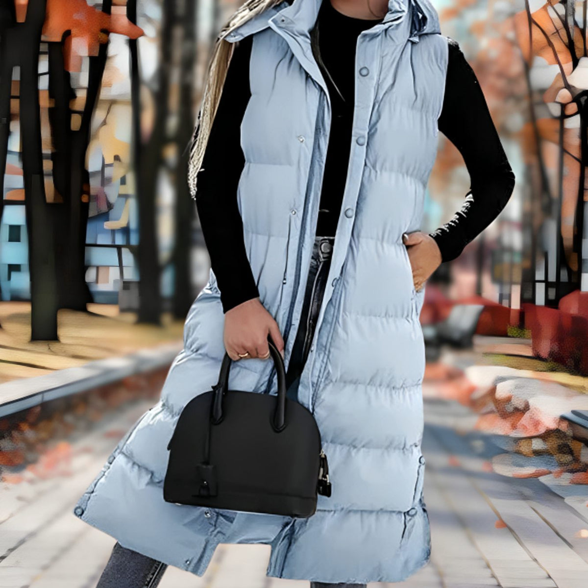 Women's Hooded Sleeveless Puffer Long Coat