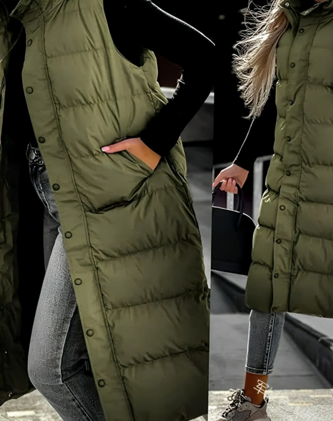 Women's Hooded Sleeveless Puffer Long Coat