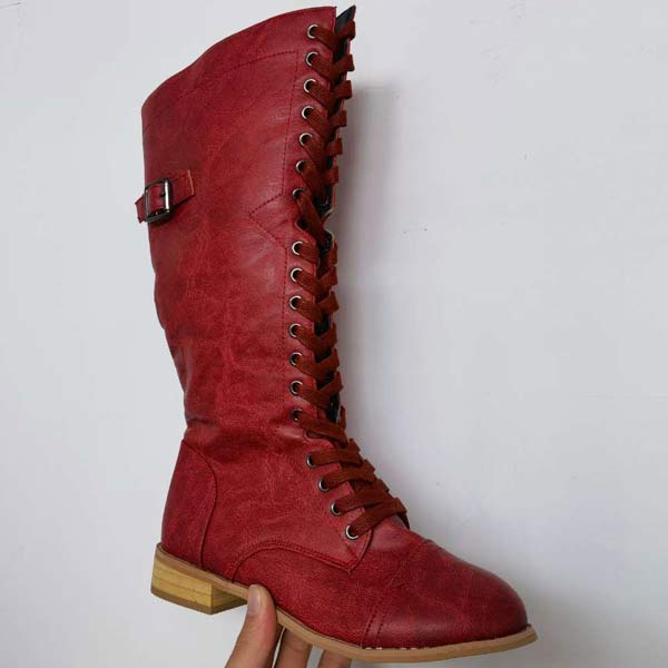 Women's Knee-High Lace-Up Leather Boots with Orthopedic Comfort