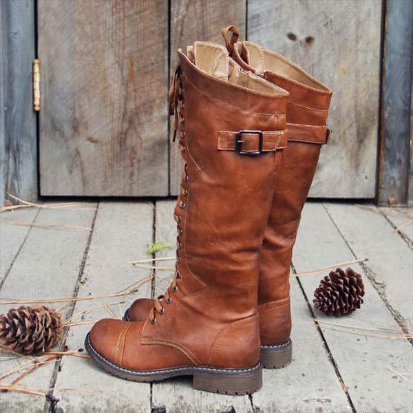 Women's Knee-High Lace-Up Leather Boots with Orthopedic Comfort