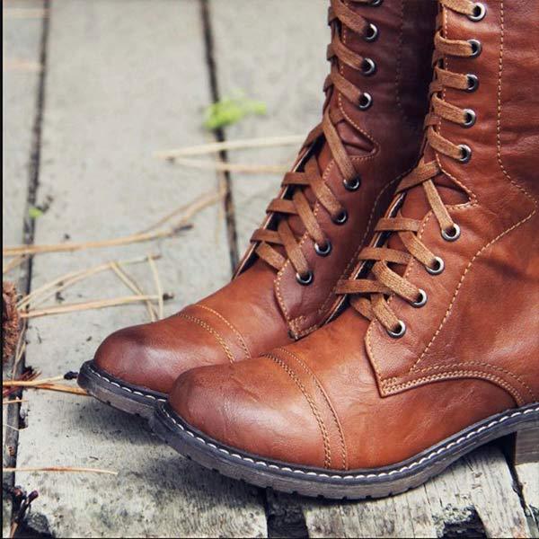 Women's Knee-High Lace-Up Leather Boots with Orthopedic Comfort