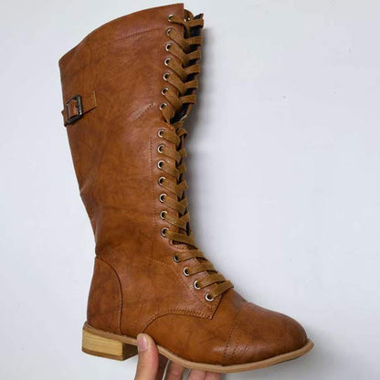 Women's Knee-High Lace-Up Leather Boots with Orthopedic Comfort