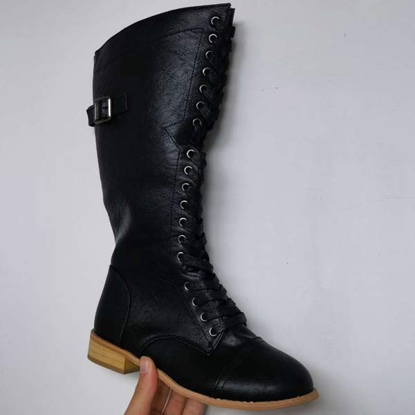 Women's Knee-High Lace-Up Leather Boots with Orthopedic Comfort