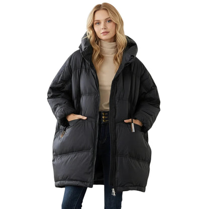 Women's Long Hooded Down Jacket for Winter Use
