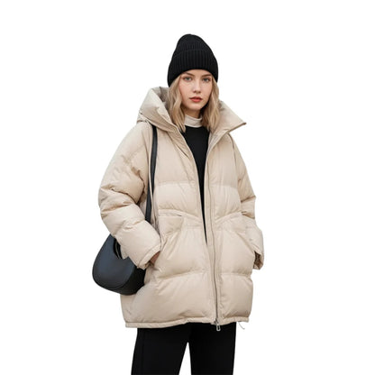 Women's Long Hooded Down Jacket for Winter Use