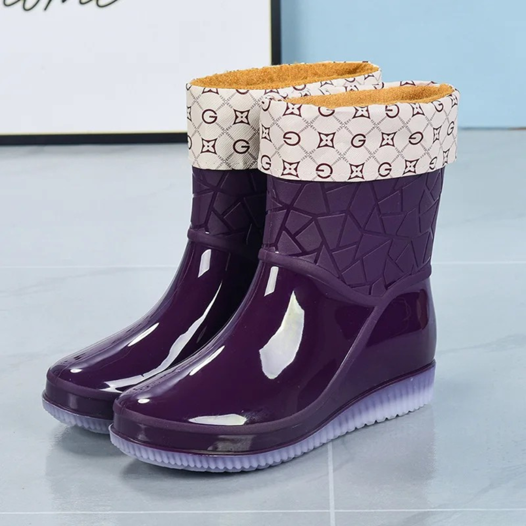 Women's Mid-Calf Waterproof Patterned Rain Boots with Non-Slip Sole