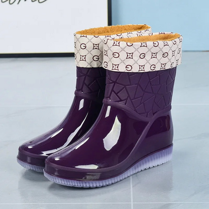 Women's Mid-Calf Waterproof Patterned Rain Boots with Non-Slip Sole