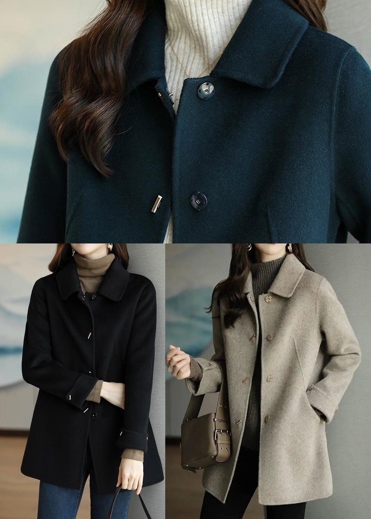 Women's Oversized Long Wool Coat with Buttons