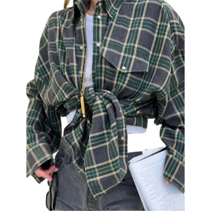 Women's Oversized Plaid Shirt – Long-Sleeved for Comfort