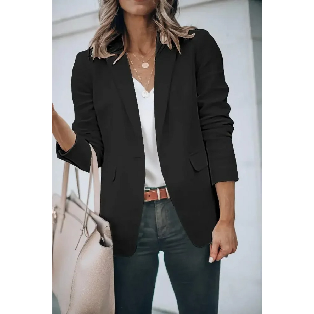 Women's Plain Blazer with Puff Sleeves