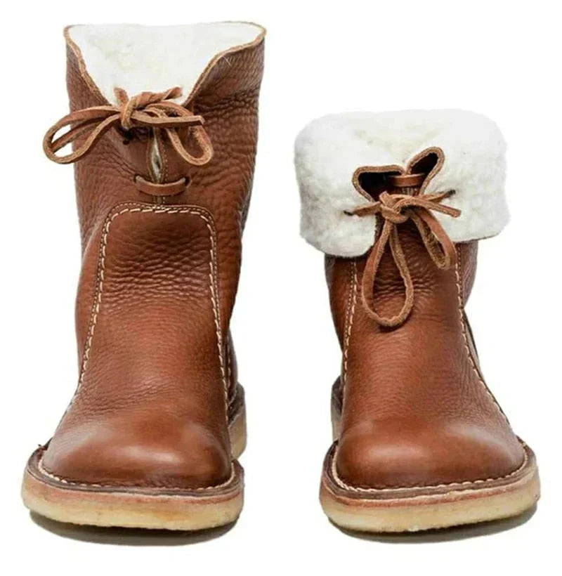 Women's Water-Resistant Leather Boots with Wool Lining in Casual Style