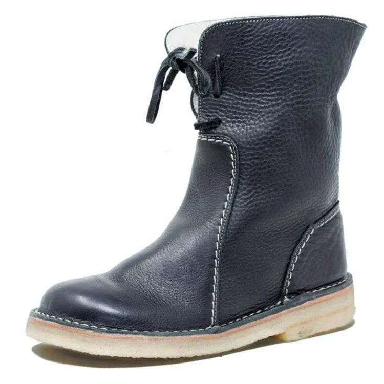 Women's Water-Resistant Leather Boots with Wool Lining in Casual Style