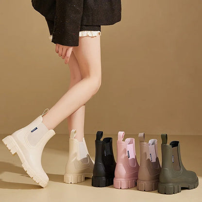 Women's Waterproof Ankle Boots - Stylish Non-Slip Rain Boots
