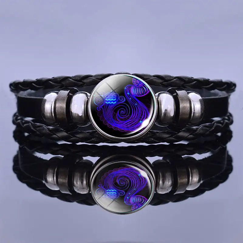 Astrology Charm Leather Bracelet