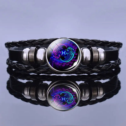 Astrology Charm Leather Bracelet